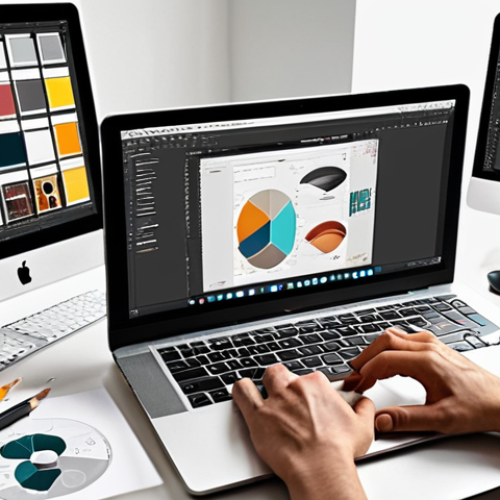 Home 7 **Digital Design Importance**: Create an image showcasing a modern workspace filled with digital design tools, such as a computer with graphic design software open, color palettes, and sketches. Include a designer actively working on a branding project, emphasizing the significance of visual elements in marketing.