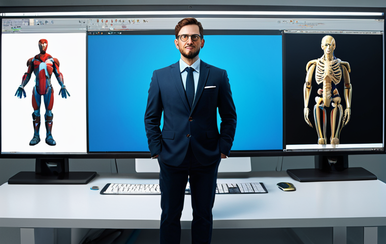 Portfolio Showcase**

A curated portfolio of a computer graphics artist displayed on a large monitor in a brightly lit studio. The portfolio highlights character models, environment art, and visual effects, demonstrating proficiency in Maya, ZBrush, and Unreal Engine. The artist, fully clothed in professional attire, stands proudly next to the display. Perfect anatomy, correct proportions, high detail, photorealistic, safe for work, appropriate content, fully clothed, professional.

**