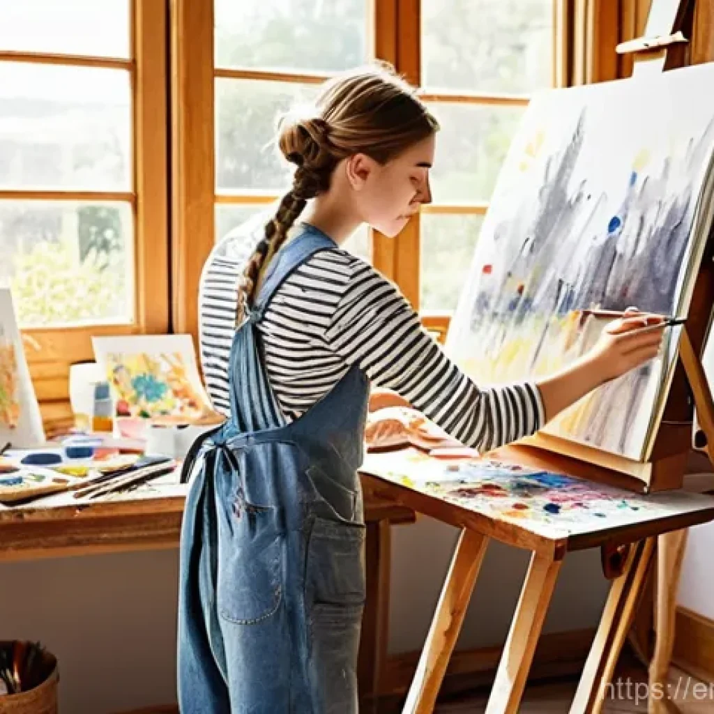 컴퓨터그래픽스운용기능사 실기 시간 관리 팁 - **Prompt:** A young female artist in her early twenties, with long, braided hair, is deeply focused ...