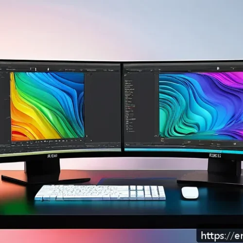 Home 30 컴퓨터그래픽스운용기능사 필기 이론에서 놓치기 쉬운 내용 - A highly detailed digital illustration of a 3D artist’s workstation showcasing multiple computer scr...