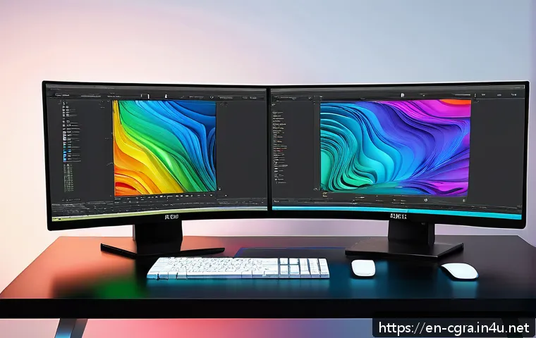 컴퓨터그래픽스운용기능사 필기 이론에서 놓치기 쉬운 내용 - A highly detailed digital illustration of a 3D artist’s workstation showcasing multiple computer scr...